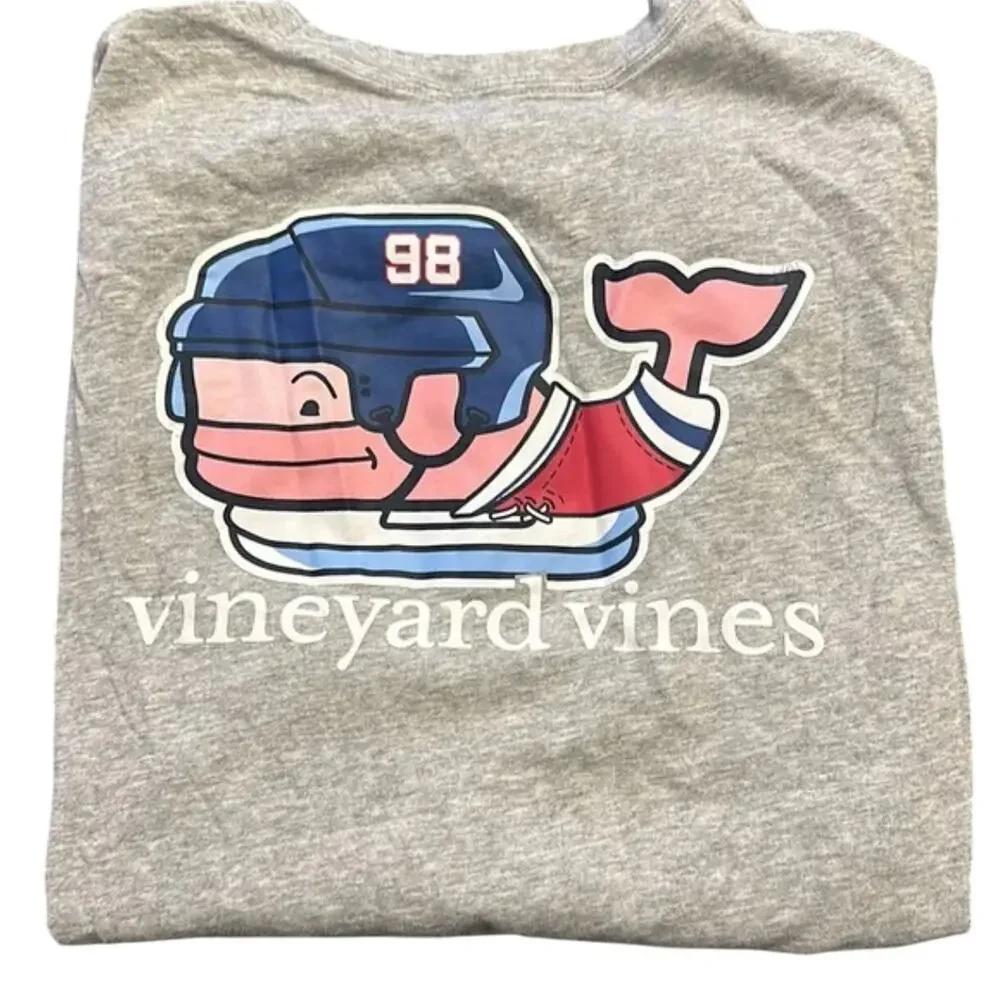 Vineyard Vines Hockey Tee Pocket Light Grey Boy's Size 18